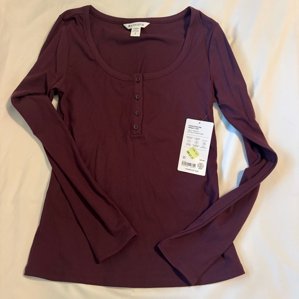 Athleta Signature Rib Henley Top - Small